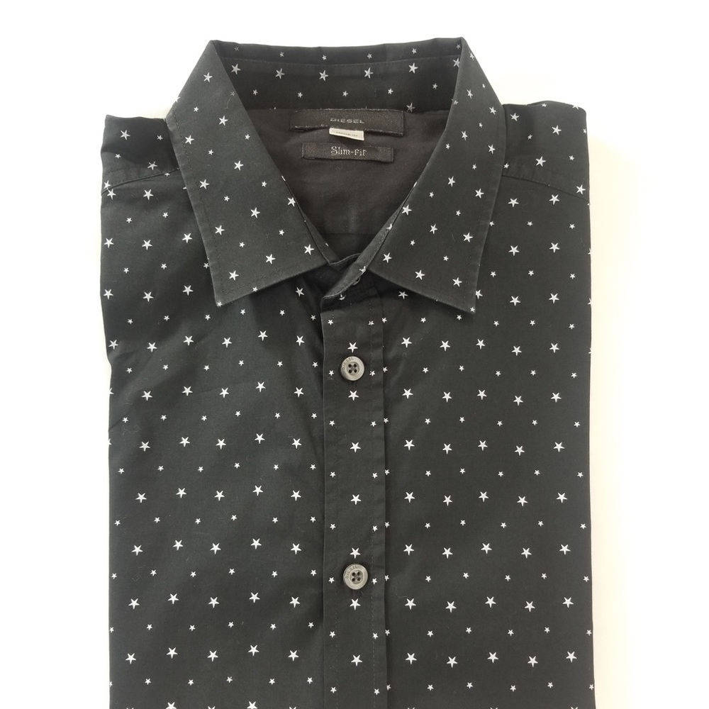 Diesel Mens Black Floral Print Star Button Shirt L